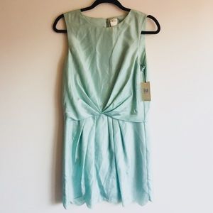 ALI RO SILK Sea-foam Light Blue SCALLOPED DRESS